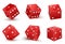 Red dice with number of dots from one to six at the top realistic set. Cubes, throwable games objects.