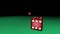 Red dice rolling on green casino table