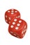 Red dice showing 6 and 5 isolated