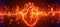 Red digital pulse line on black, abstract heart shape, cardiology and health concept.