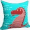 Red dinosaur on blue fabric throw pillow created with generative Ai