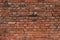 Red dirty brick wall. Stone, rock surface. Rough, vintage concrete texture, urban wall. Grunge background