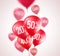 Red discount balloons vector design. Flying red balloons with 50 percent off