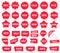 Red Discount sticker set. Advertising, sale banner. Vector