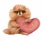 Red dog breed Spitz. Cute puppy with a heart in its paws. The illustration is isolated on a white background. valentine