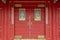 Red door with door-god pictures in chinese new year