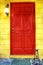 Red door Pineapple light fixture yellow block house