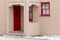 Red Door and Red Window Frames in Downtown Santa Fe, New Mexico