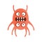 Red Double Faces Aggressive Malignant Bacteria Monster With Sharp Teeth Cartoon Vector Illustration