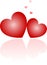 Red double hearts with mirroring