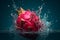 Red dragon fruit splashing water