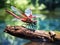 Red dragonfly perched on a branch above the pond   Made With Generative AI illustration
