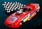 Red Dragster racing car with chequered flag