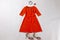 Red dress and accessories funny stop motion animation. Fashion, style or romance concepts