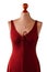 Red dress with keyhole neckline.