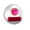 Red Drought icon isolated on transparent background. Silver circle button.