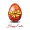 Red Easter egg tied of gold ribbon