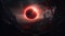 a red eclipse is seen in the sky over a forest