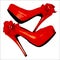 Red elegant shoes on the platform with a bow on a high thin heel. Shoes