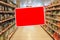 Red empty label on an abstract Supermarket background