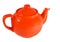 Red english teapot on white background