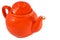 Red english teapot on white background