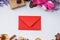 Red envelope, Christmas gift box, cookies and dried fruits