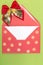 Red envelope on snowflakes background, christmastime