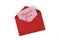 Red envelope with thank you letter on white background