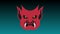 RED EVIL MASK WITH DARK GREEN BACKGROUND