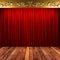 Red fabric curtain with gold on stage