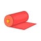 Red fabric roll icon, cartoon style