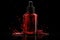 Red face serum with splash on black background