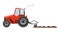 Red farm tractor cultivates the land. Heavy agricultural machinery for field work transport for farm in flat style. Farm