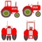 Red Farm Tractor Icon Set of Four with Closed and Open Cabs