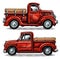 Red farm truck vector illustration. Vintage farmer pickup car. Retro transport vehicle sketch style