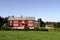 Red farmhouse in countryside