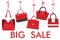 Red fashion women\'s handbag hang on ribbon.Big sale