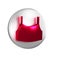 Red Female crop top icon isolated on transparent background. Undershirt. Silver circle button.
