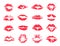 Red female lips print, lipstick mark set