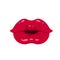 Red female puffy lips, smile and kiss. Vector