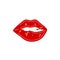 Red female sexy lips. Biting lips with red lipstick. Vector illustration
