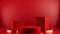 Red festive Christmas stage with three cylinder podiums mockup.Generative AI