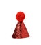 Red festive shiny cone shaped hat with pompom
