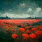 Red Field of Poppies Meadow Landscape Wartime Remembrance Poppy Flower Symbol Generative AI