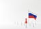 Red figure with Russian flag. Vladimir Putin, President of the Russian Federation. Russian aggression against Ukraine