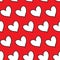 Red fill hearts in diagonal alignment isolated in a white transparent seamless infinite heart pattern background