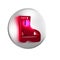 Red Fire boots icon isolated on transparent background. Silver circle button.