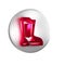 Red Fire boots icon isolated on transparent background. Silver circle button.