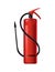 Red fire extinguisher. Isolated portable fire-fighting unit with hose. Firefighter tool for flame fighting attention